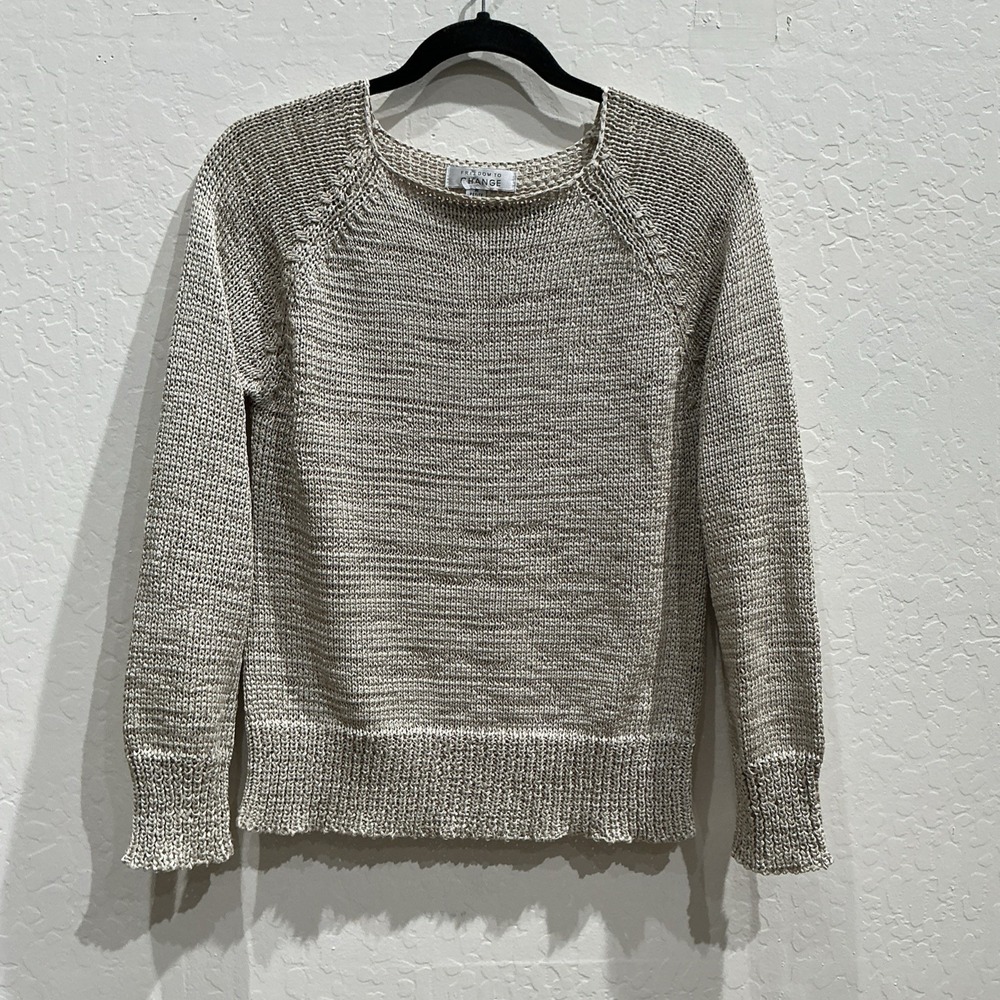 Women Sweater Medium Top Beige Knit Shiny Casual Capsule Elevated College Travel